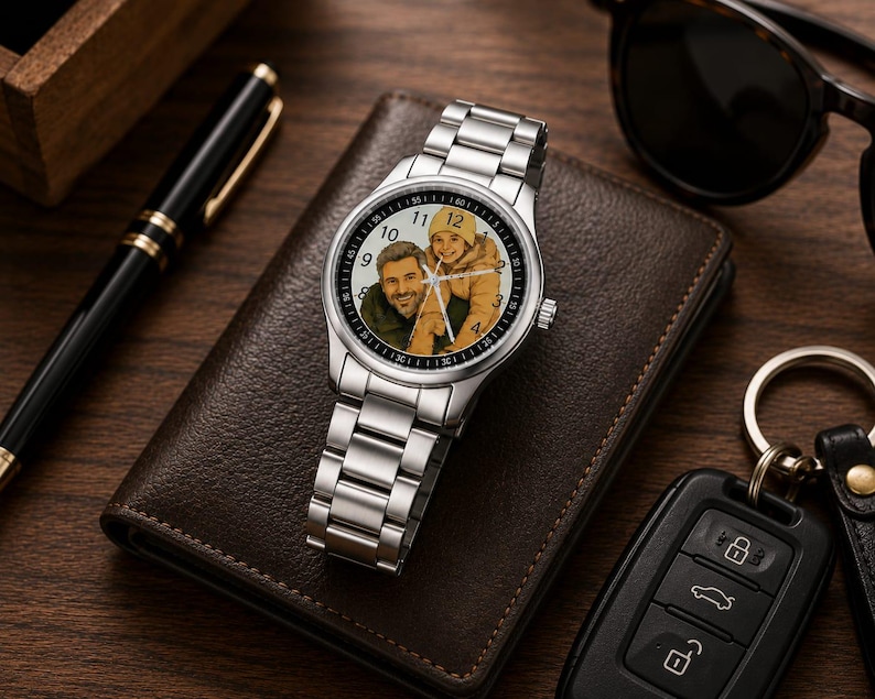 Esfera de reloj personalizada • Reloj personalizado • Reloj de pulsera con foto personalizada • Regalo para el Día del Padre • Regalo de aniversario único • Regalo para él/ella imagen 14