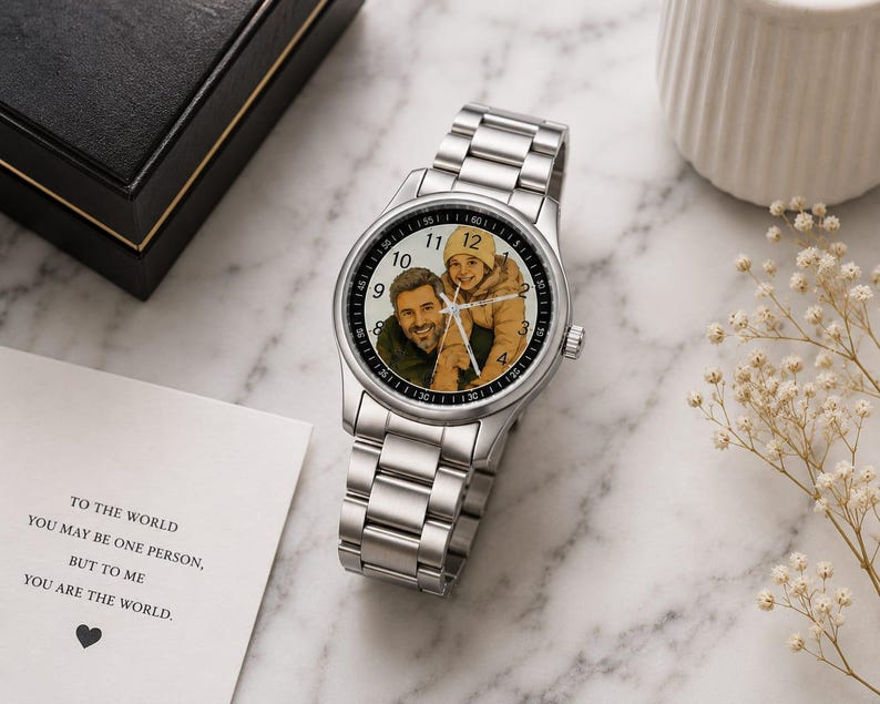 Esfera de reloj personalizada • Reloj personalizado • Reloj de pulsera con foto personalizada • Regalo para el Día del Padre • Regalo de aniversario único • Regalo para él/ella imagen 15