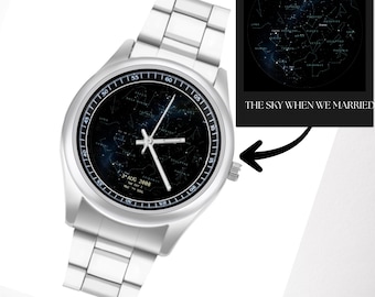 Custom Star Map Watch, Personalized Anniversary Date Dial, Celestial Night Sky Timepiece