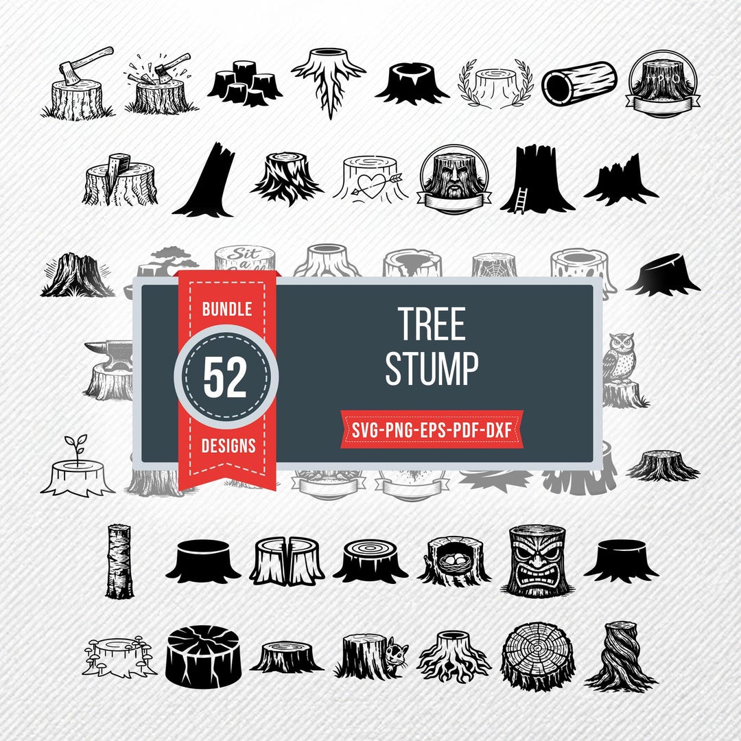 Tree Stump SVG Bundle, 52 Chopped Wood Silhouette Designs, Forest Log ...