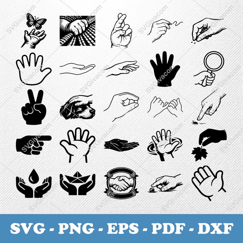 Hand Cub Vector Child Hand SVG Bundle, 38 Little Hand Silhouette Designs, Toddler ...