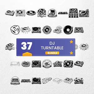 DJ Turntable SVG Bundle, 37 Record Player Silhouette Designs, Hip Hop Deck Clipart for Cricut, DJ Mixer png, Vinyl Deck Vector