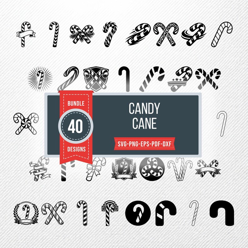 Candy Cane SVG Bundle | 40 Clipart PNG PDF Eps Dxf | Peppermint Stick ...