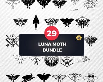 Luna Moth SVG Bundle | 29 Vector Clipart PNG eps PDF dxf | Silhouette Graphics