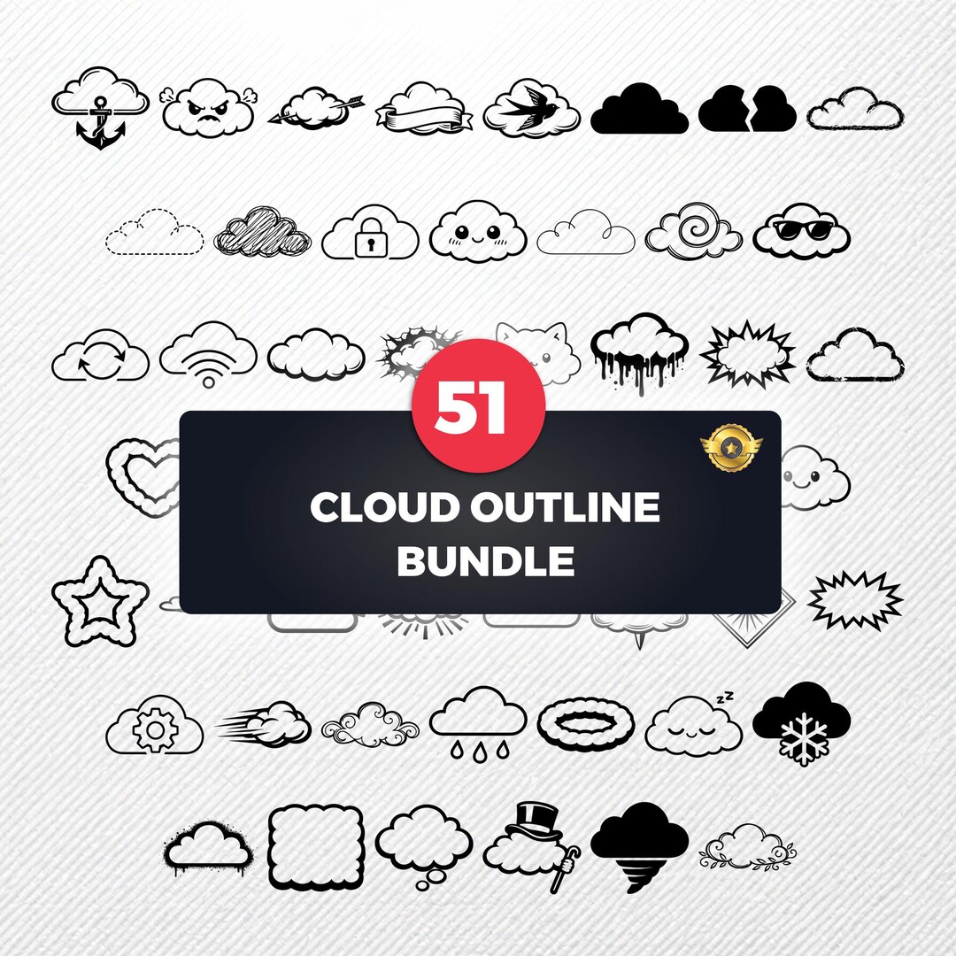 Cloud Outline SVG Bundle | 51 Clipart PNG Eps PDF Dxf | Weather ...