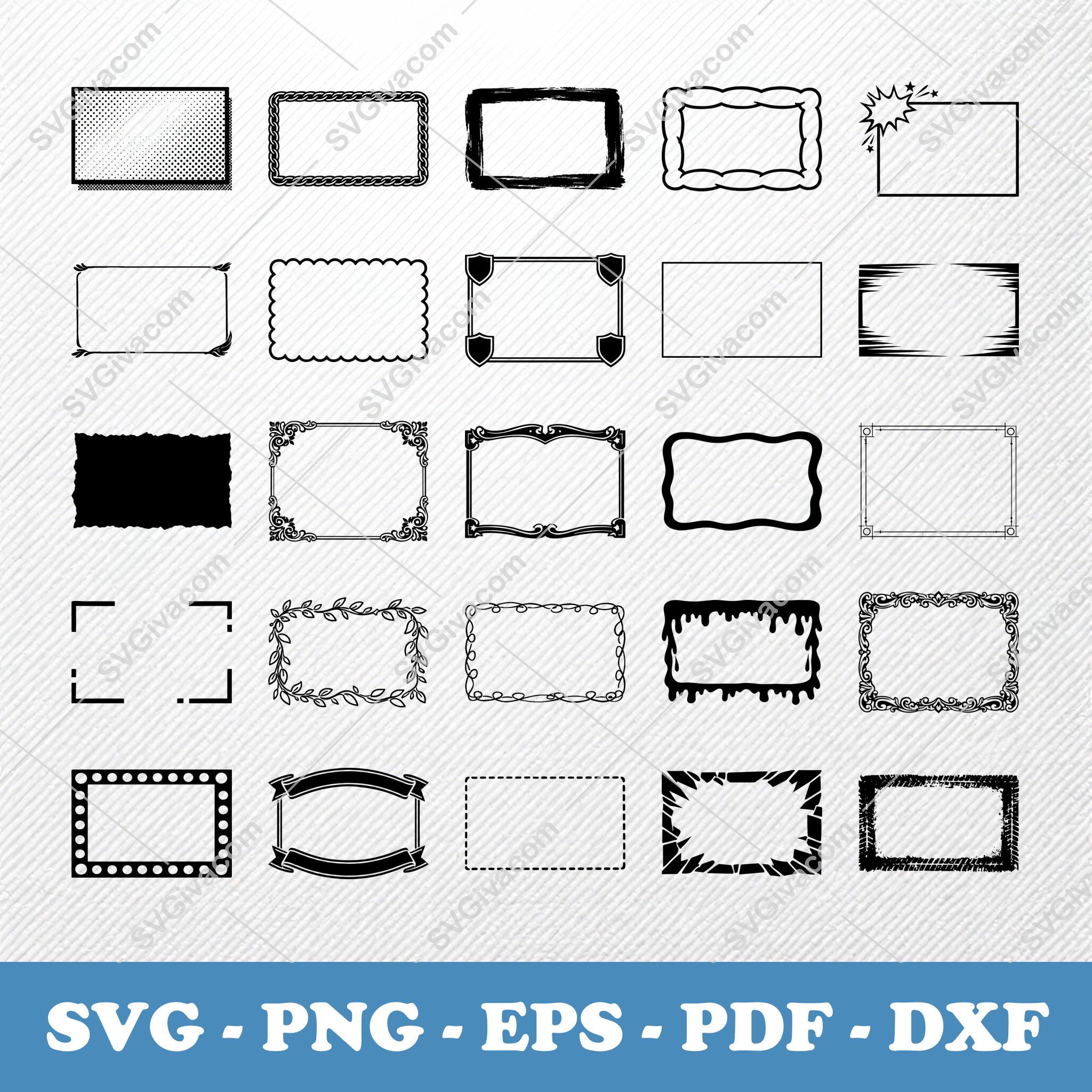Rectangle Border SVG Bundle, 51 Clipart Illustrations, Silhouette PNG ...