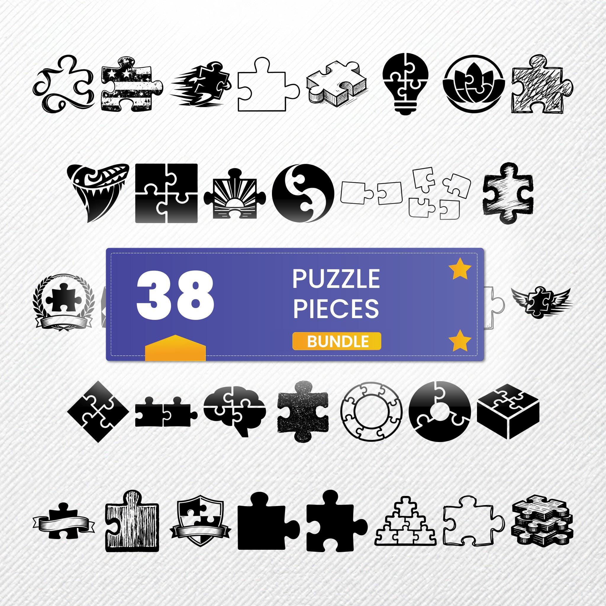 Puzzle Pieces SVG Bundle, 38 Jigsaw Silhouette Designs, Interlocking ...