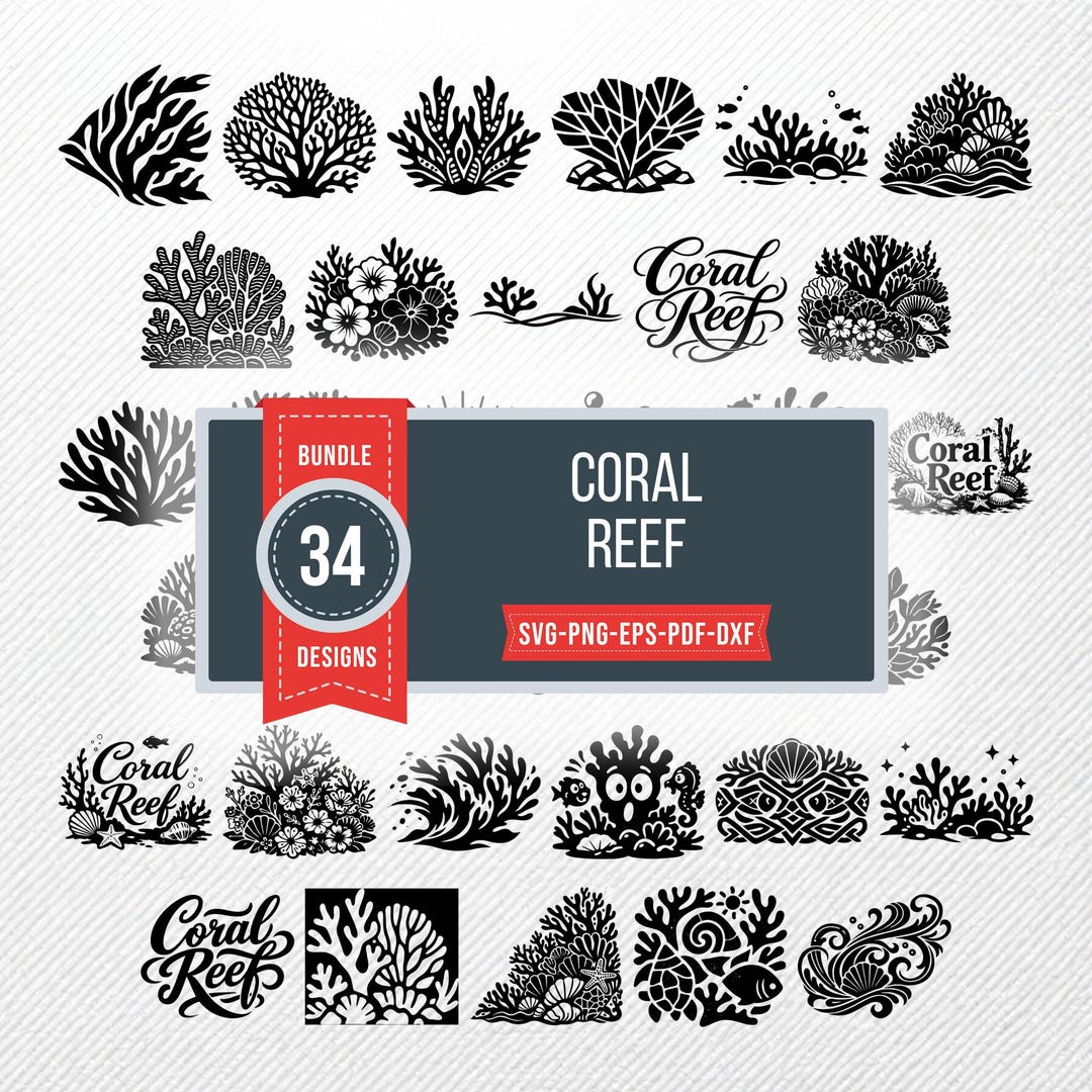 Coral Reef SVG Bundle, 34 Floral Botanical Clipart, PNG EPS Dxf, Cricut ...