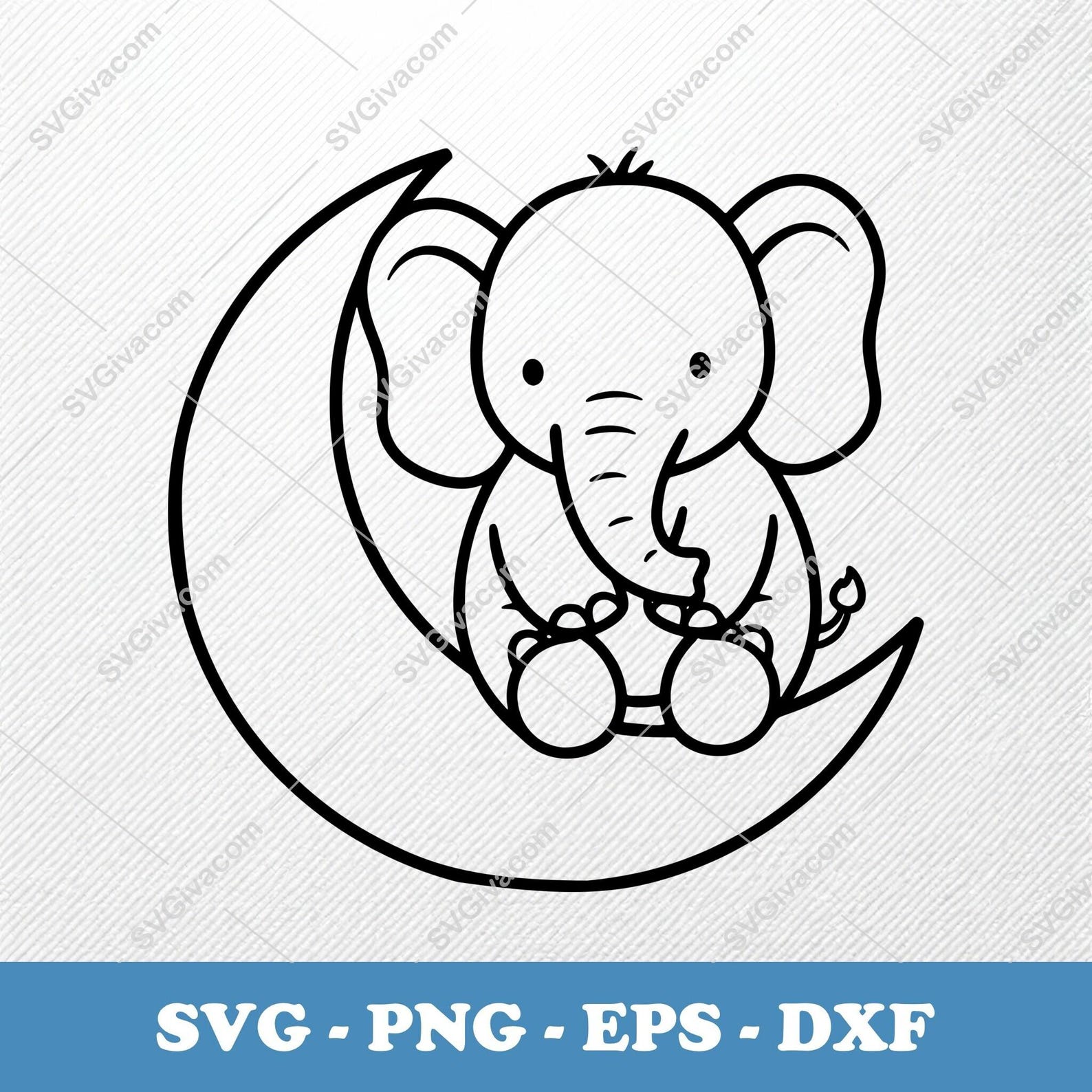 Elephant Sitting on Moon SVG | Vector Clipart | EPS PNG Dxf File ...