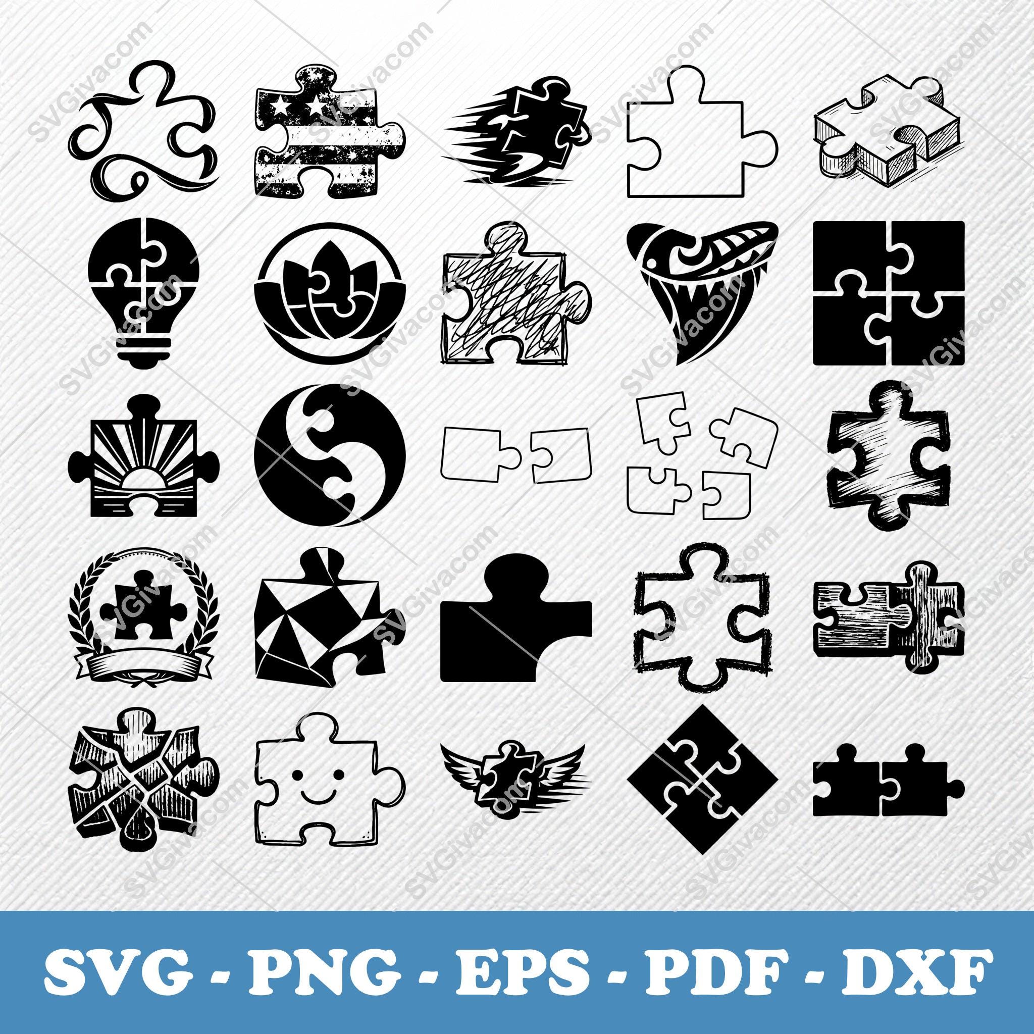 Puzzle Pieces SVG Bundle, 38 Jigsaw Silhouette Designs, Interlocking ...