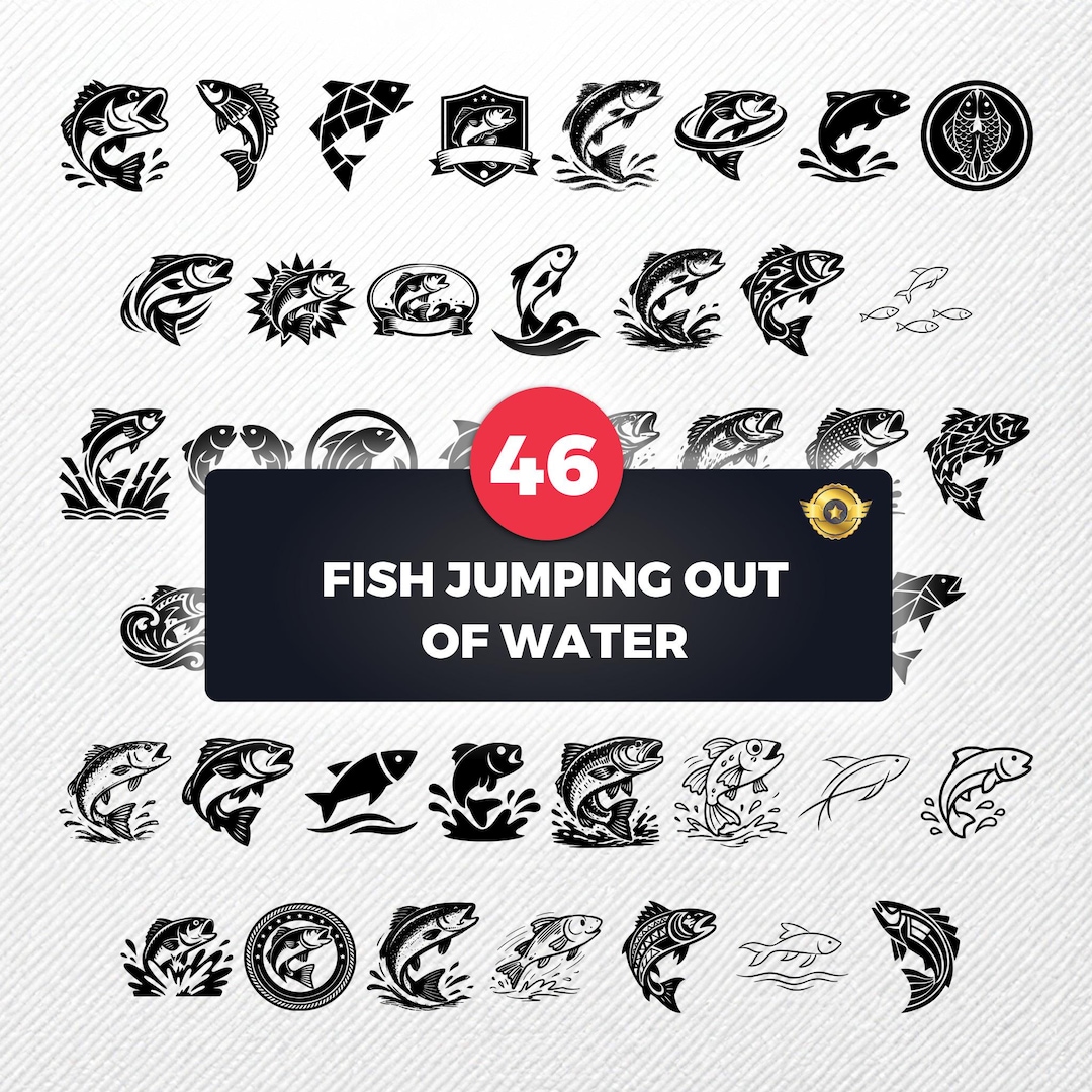 Fish Jumping Out of Water SVG Bundle | 46 Clipart Designs | PNG Eps PDF ...