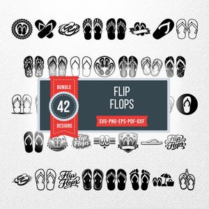 Flip Flops SVG Clipart Bundle | 42 Vector Illustrations | PNG Pdf Eps Dxf | Beach Summer Graphics | Commercial Drawings