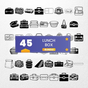 Lunch Box SVG Bundle, 45 Bento Box Silhouette Designs, Picnic Cooler Vector Clipart for Cricut, Tiffin Carrier PNG