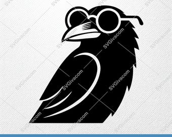 Raaf met bril SVG | Coole vectorafbeeldingen | EPS, png dxf | Cricut silhouetbestand