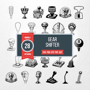 Växelspak SVG-paket, 28 växelspakssilhuettdesigner, bildelar Clipart för Cricut, bilracing PNG, växelspaksvektor, racing svg