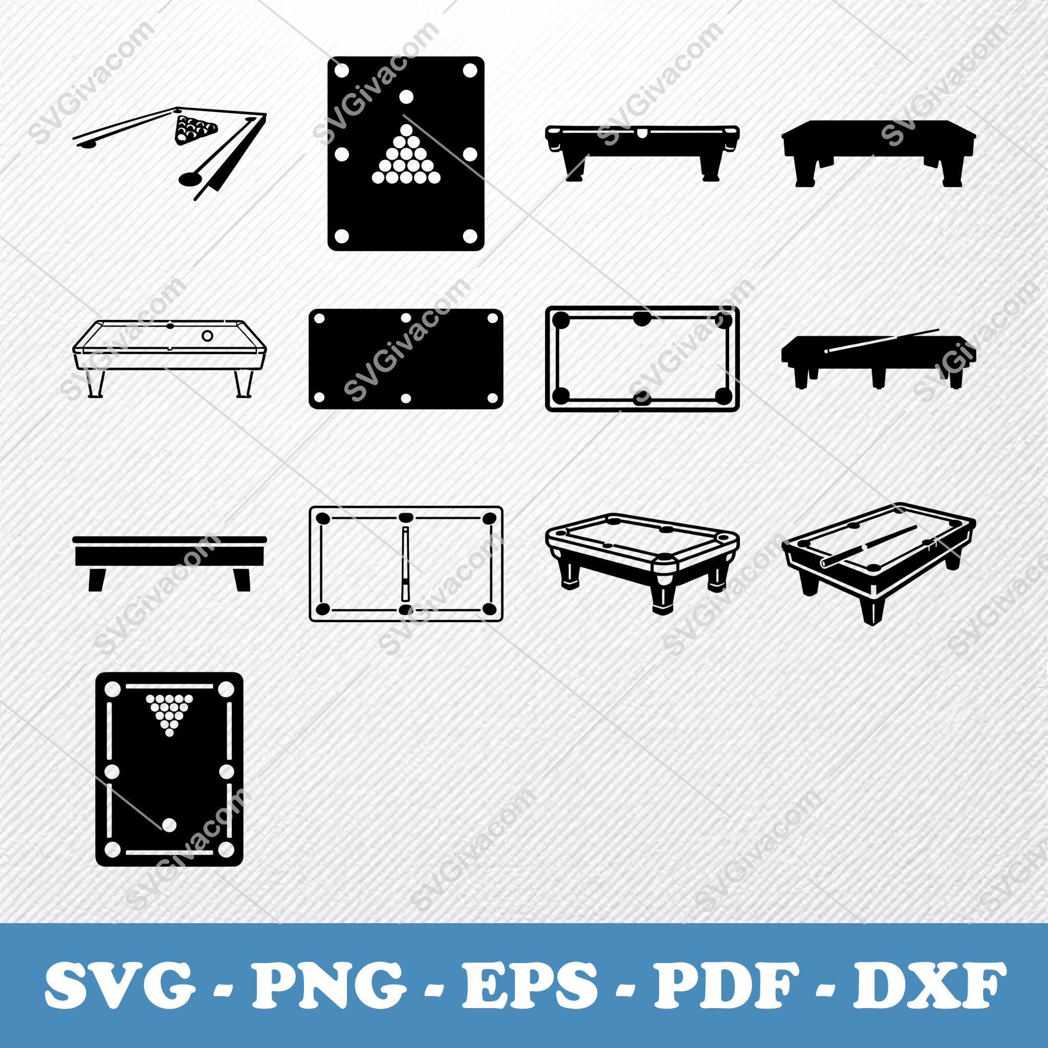 Pool Table SVG Clipart Bundle | 13 Vector Illustrations | PNG Pdf EPS ...