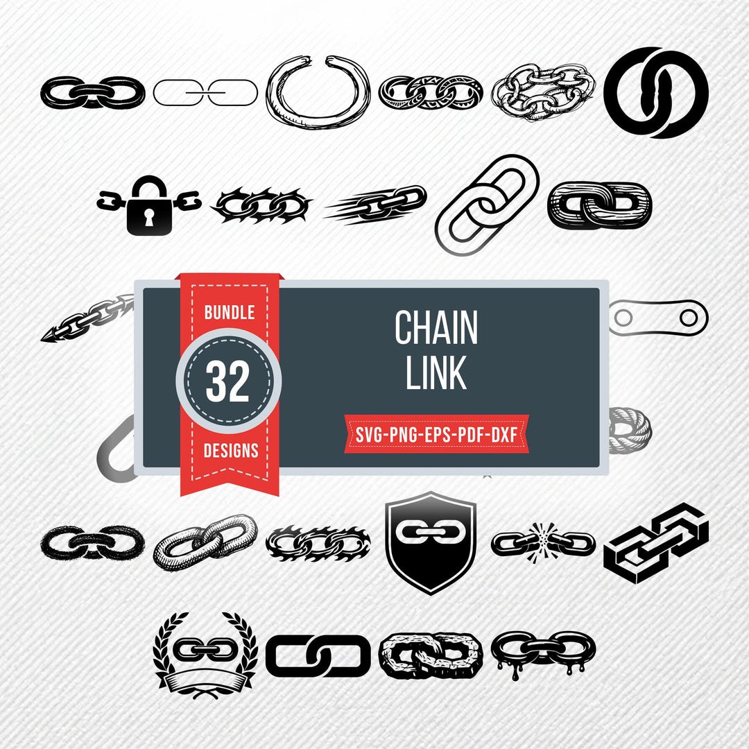 Chain Link SVG Bundle | 32 Clipart PNG Eps PDF Dxf | Vector Silhouette ...