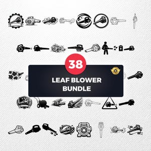 Pakiet dmuchaw do liści w formacie SVG, 38 projektów sylwetek do pracy na podwórku, clipart do pielęgnacji trawnika dla Cricut, jesienny ogród w formacie PNG, wektor do projektowania krajobrazu