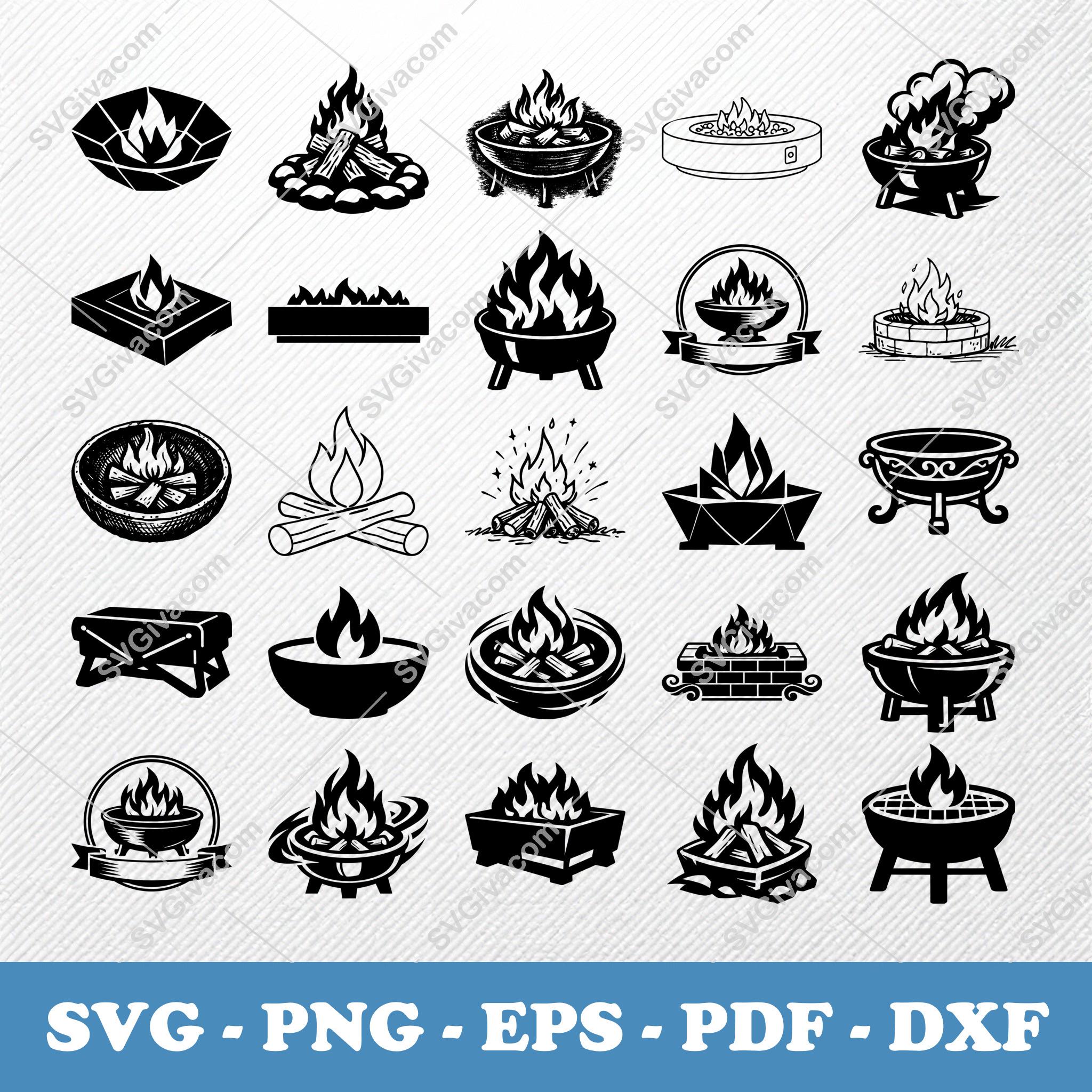 Fire Pit SVG Bundle | 42 Clipart PNG PDF Eps Dxf | Camping Campfire ...