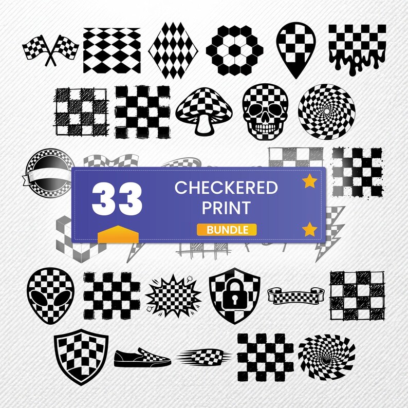 Checkered Print SVG Bundle 33 Clipart | Retro Racing Groovy Vectors ...