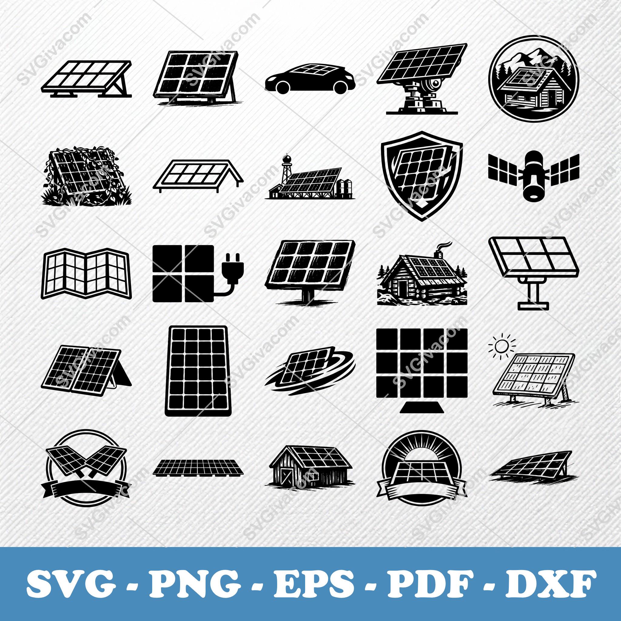 Solar Panel SVG Bundle, 39 Solar Power Silhouette Designs, Green Energy ...
