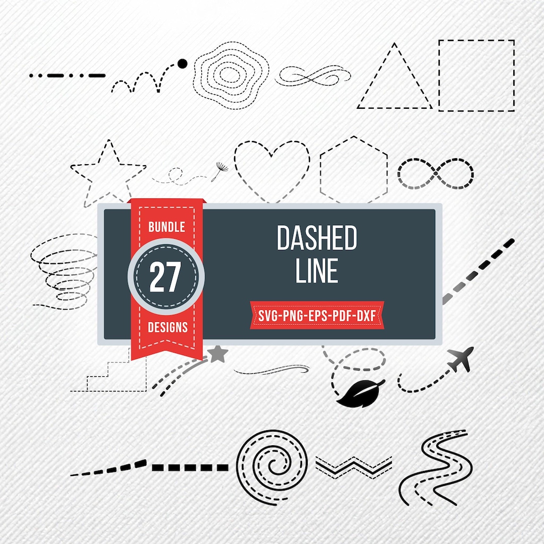 Dashed Line SVG Bundle, 27 Dotted Path Silhouette Designs, Tracing ...