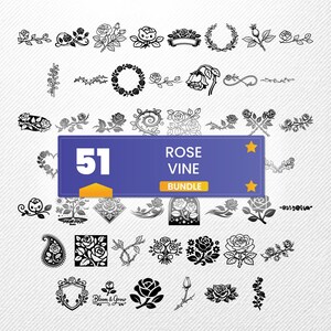 Rose Vine SVG Bundle | 51 Clipart Vector Illustrations | PNG eps dxf PDF | Print Graphics | Commercial Use