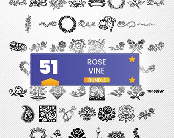 Rose Vine SVG Bundle | 51 Clipart Vector Illustrations | PNG eps dxf PDF | Print Graphics | Commercial Use