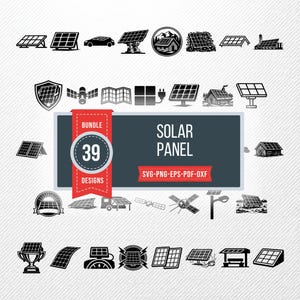 Solar Panel SVG Bundle, 39 Solar Power Silhouette Designs, Green Energy Clipart for Cricut, Renewable Power PNG, Off Grid Vector, eco svg