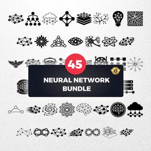 Neurale netwerk SVG-bundel, 45 Tech Node silhouet ontwerpen, digitale hersenen clipart voor Cricut, machine learning png, dataraster vector