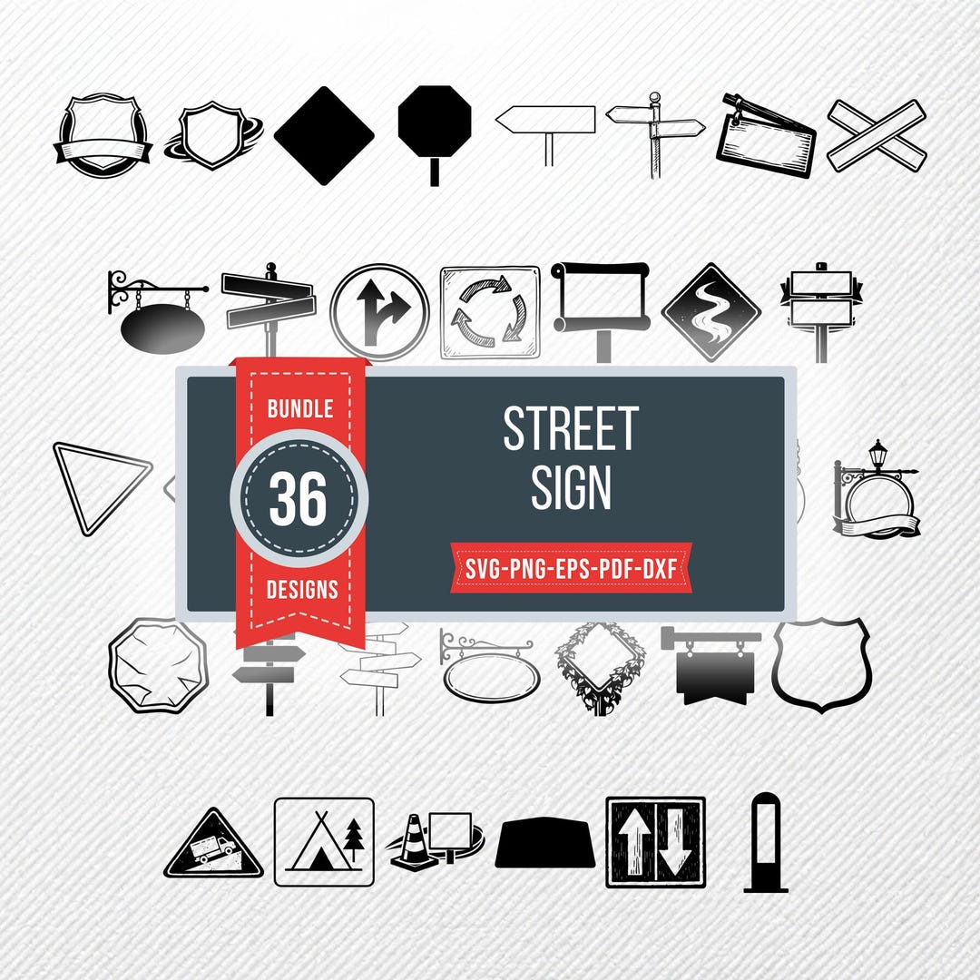 Street Machine Logo Vector File Encapsulated Postscript Street Sign SVG Bundle, 36 Road Marker Silhouette Designs, Traffic ...