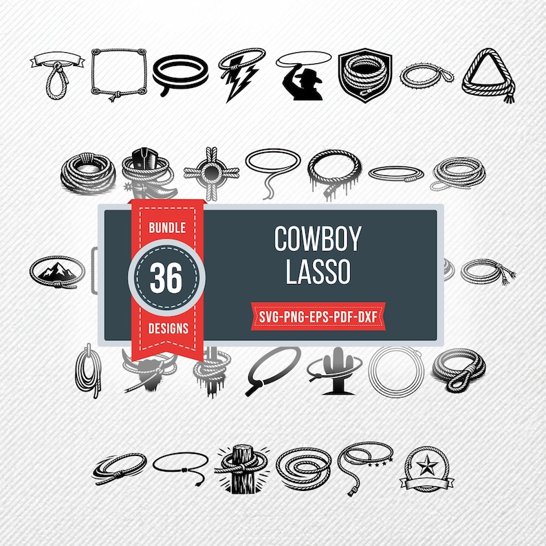 Cowboy Rope Design Cowboy Lasso SVG Bundle, 36 Western Rope Silhouette Designs, Lariat ...