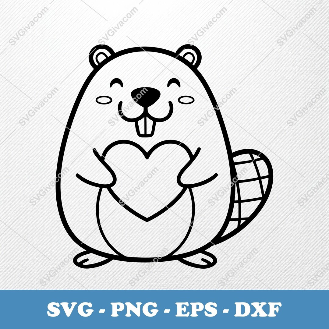 Beaver Holding Heart SVG | Vartoon Vector Clipart | EPS PNG Dxf ...