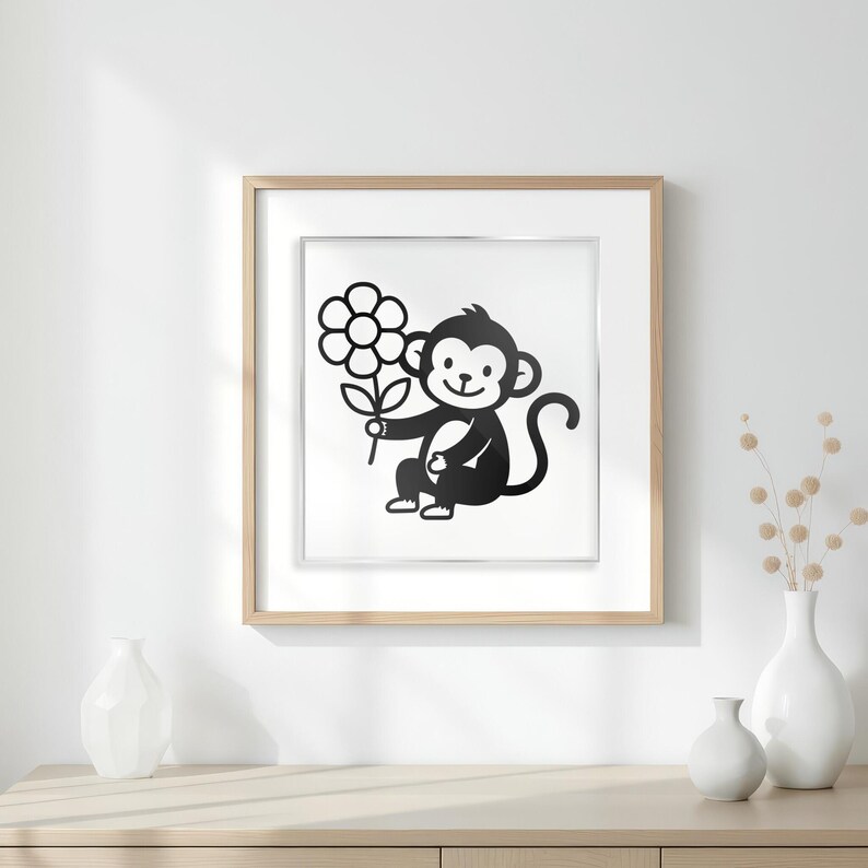 Monkey Adding Frame Monkey With Flower SVG | Baby Animal Vector Clipart | EPS PNG Dxf Cut ...