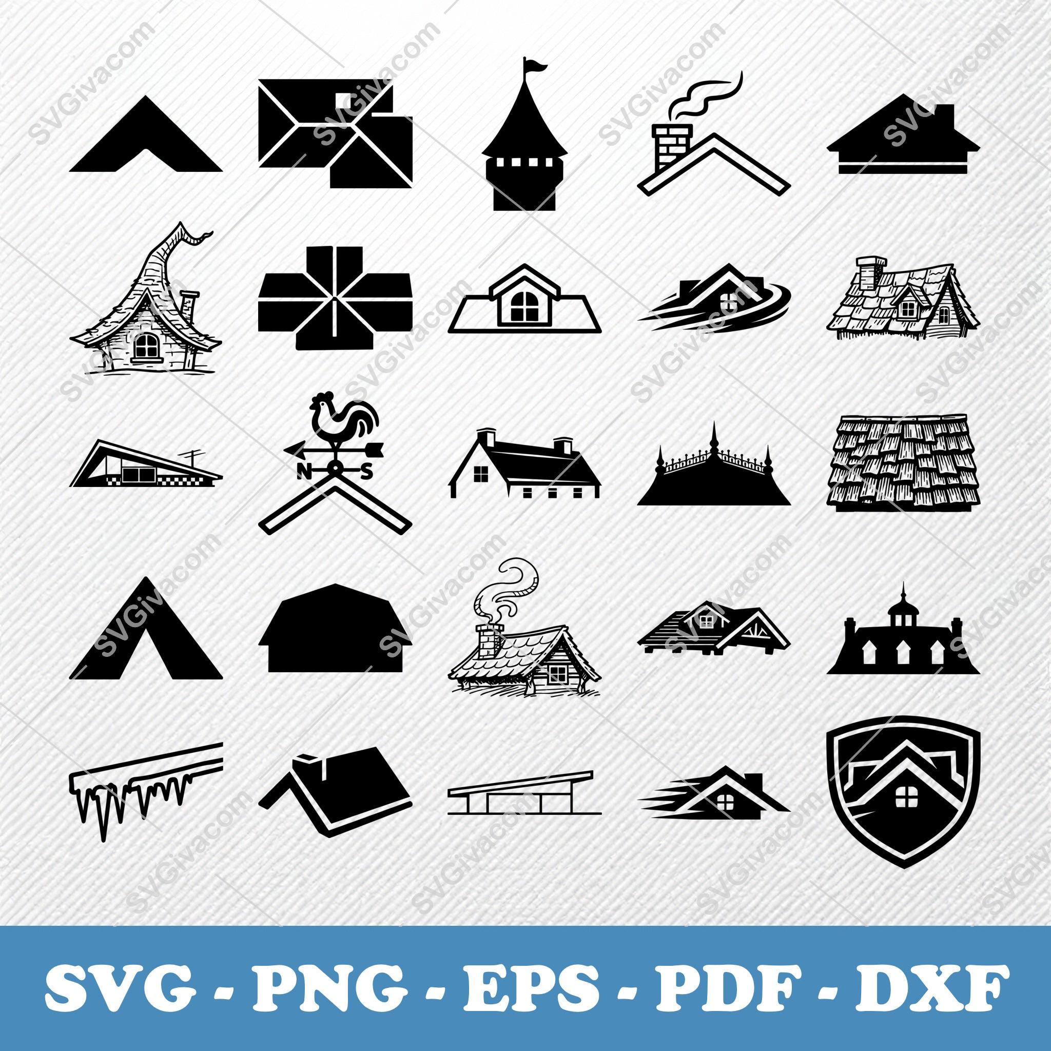 House Roof SVG Bundle, 45 Home Rooftop Silhouette Designs, Architecture ...