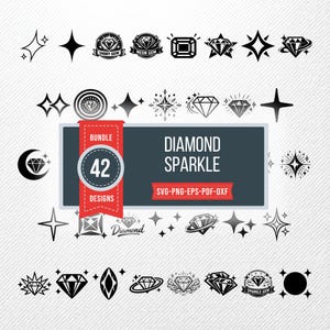 Paquete SVG de brillo de diamante, 42 diseños de siluetas de explosión estelar, imágenes prediseñadas de brillo mágico para Cricut, PNG de centelleo, vector de brillo de gema, estrella SVG