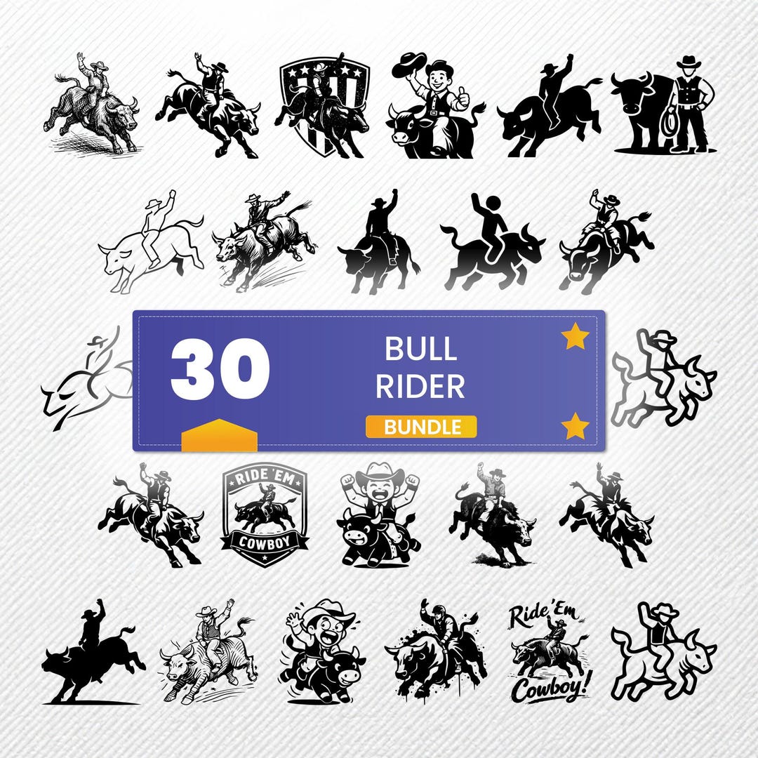 Bull Rider SVG Clipart Bundle - 30 Designs | PNG Eps Dxf PDF | Vector ...