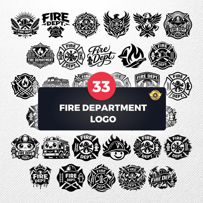 Fire Department Logo SVG Bundle | 33 Diverse Clipart | PNG EPS Pdf Dxf ...