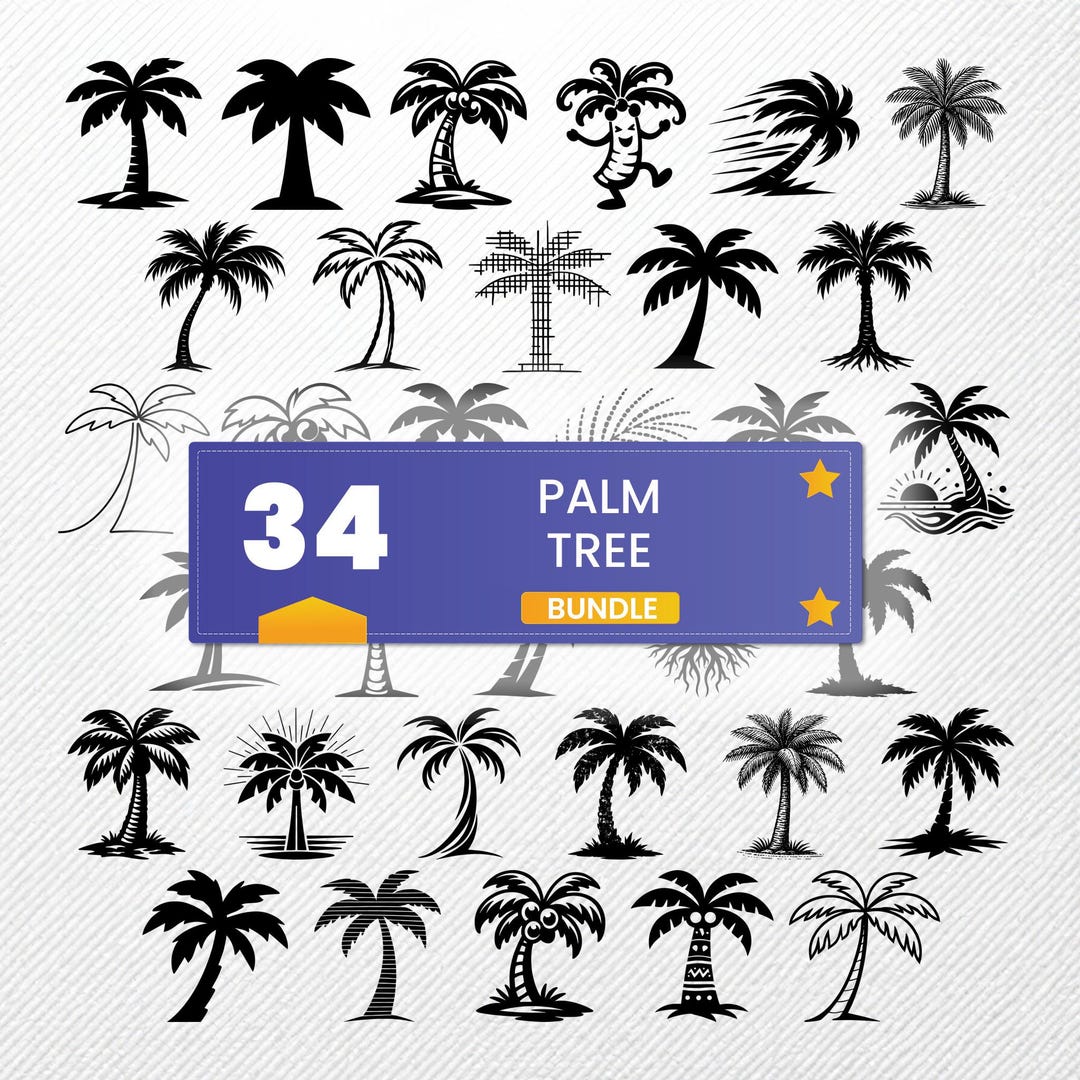 Palm Tree SVG Bundle | 34 Vector Clipart | PNG PDF Eps Illustrations ...