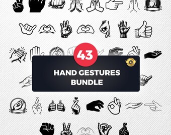 Hand Gestures SVG Bundle, 43 Finger Pose Silhouette Designs, Hand Symbol Clipart for Cricut, Human Hands PNG, Sign Language Vector