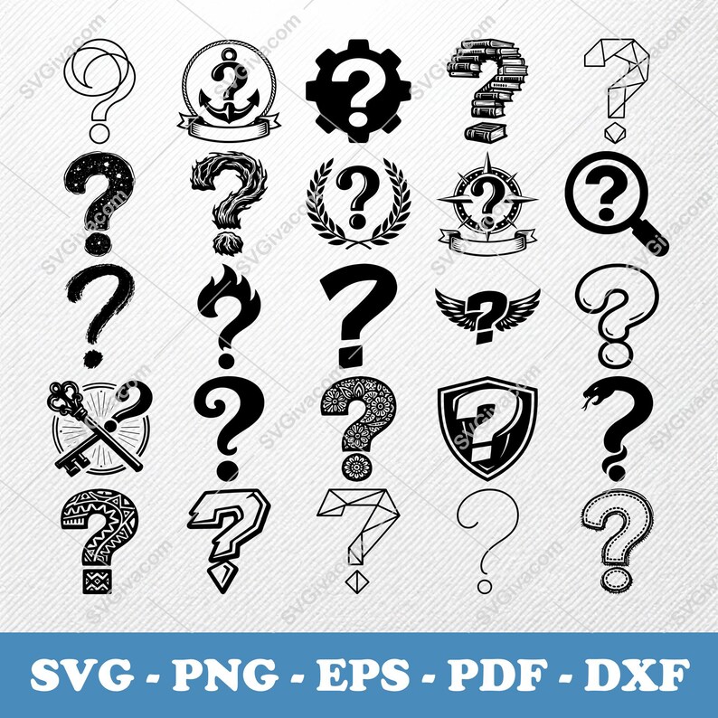 Question Mark SVG Bundle, 40 Punctuation Symbol Silhouette Designs ...