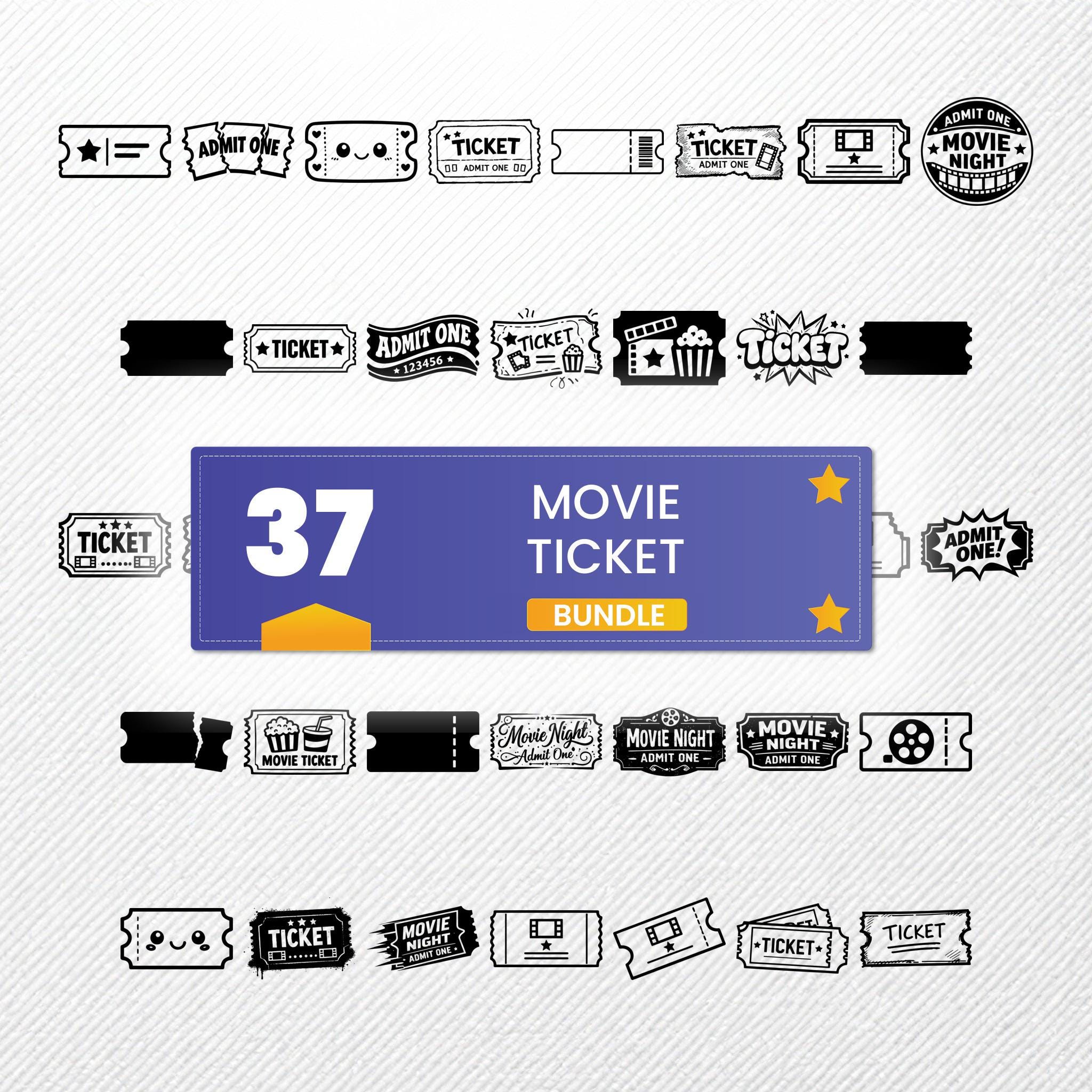 Movie Ticket SVG Clipart Bundle | 37 Vector Illustrations | PNG Eps PDF ...