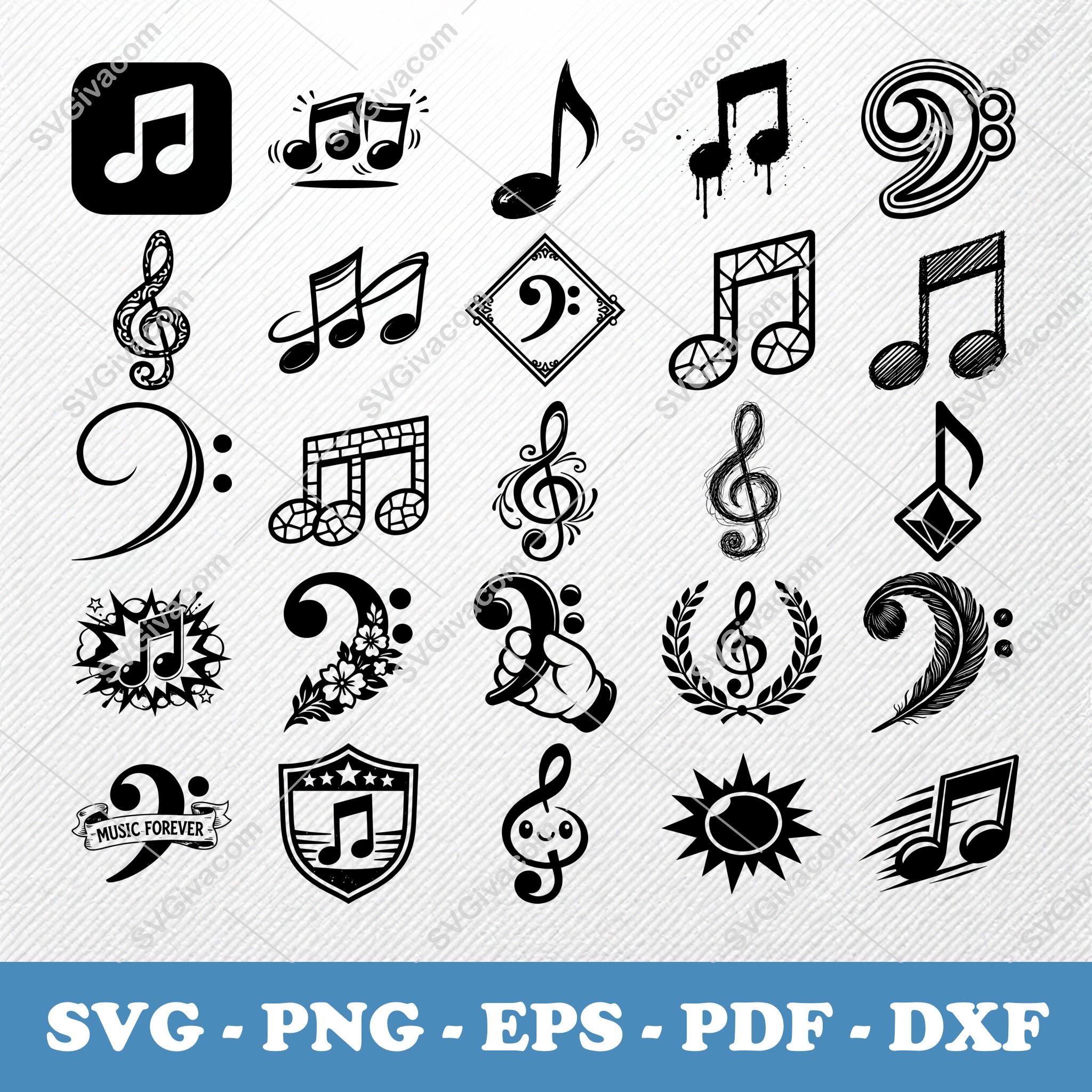 Fancy Music Notes SVG Bundle | 44 Clipart PNG Eps PDF Dxf | Music Logo ...