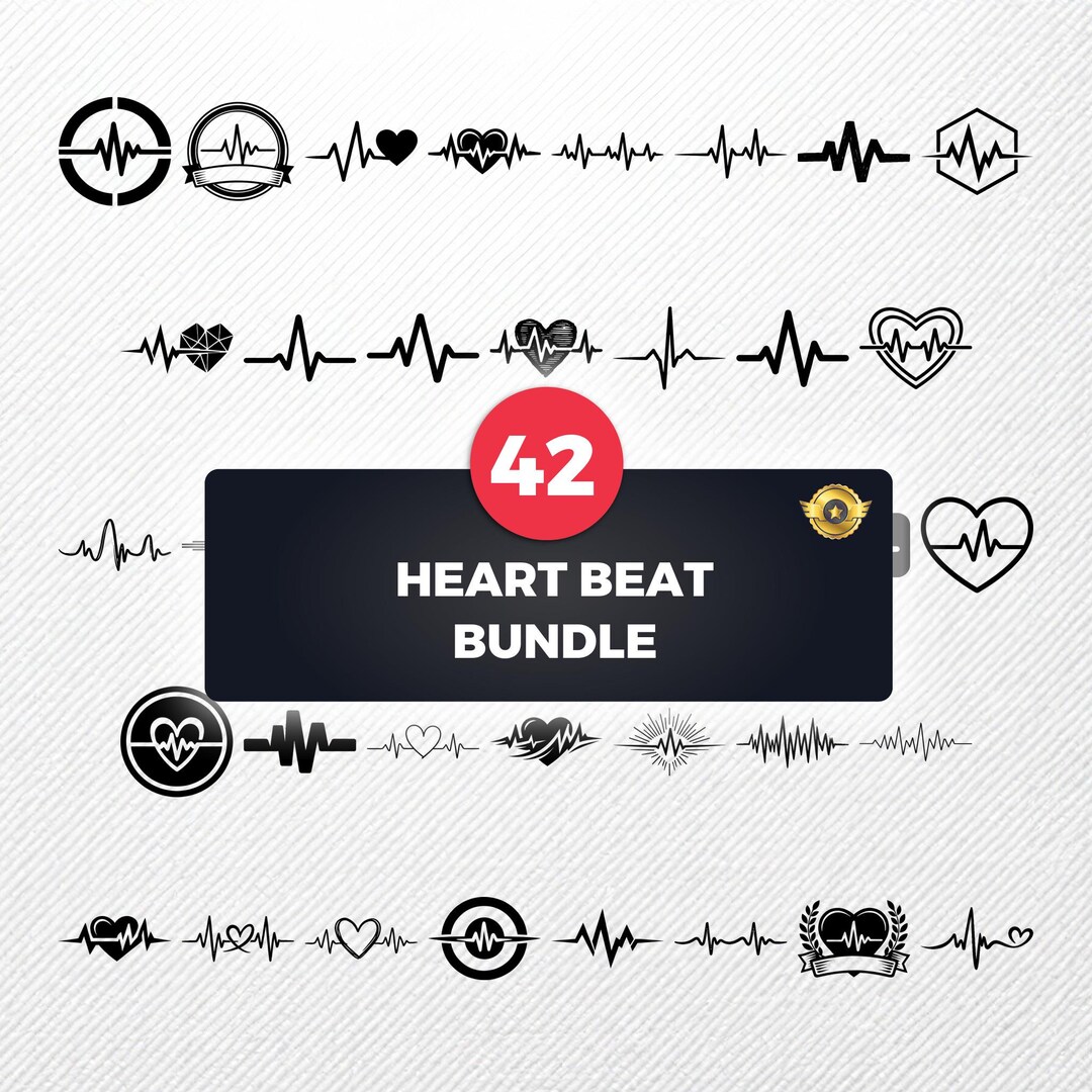 Heart Beat SVG Bundle, 42 Pulse Silhouette Designs, Lifeline Clipart ...
