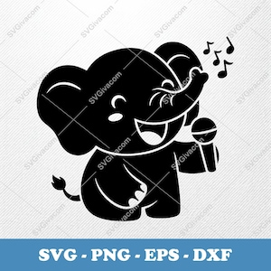 Singing Elephant SVG | Puffy Vector Clipart | PNG Dxf EPS | Cricut Silhouette Cut File