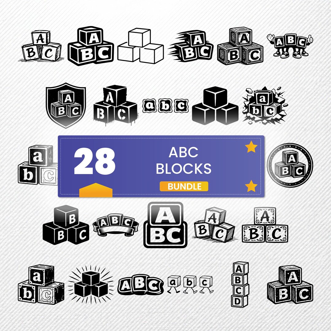 ABC Blocks SVG Clipart Bundle, 28 Vector Illustrations, PNG Ep Sdxf Pdf ...