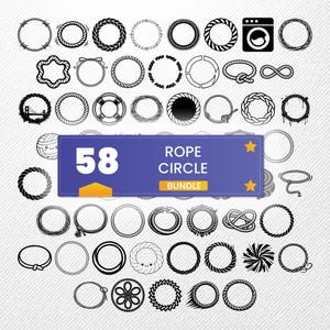 May include: A collection of 58 rope circle designs in black and white. The designs include various styles of rope circles, knots, and decorative elements. A blue banner reads "58 ROPE CIRCLE BUNDLE".