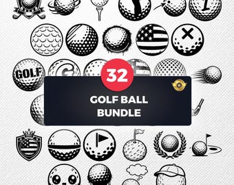 Golf Ball SVG Clipart Bundle, 32 Vector Illustrations, PNG eps dxf PDF Silhouette, Print on Demand Graphics
