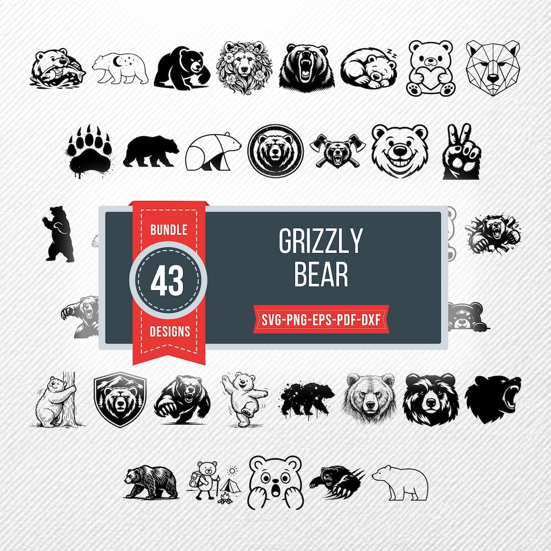 Grizzly Bear SVG Bundle 43 Clipart | PNG Eps PDF Dxf | Silhouette ...