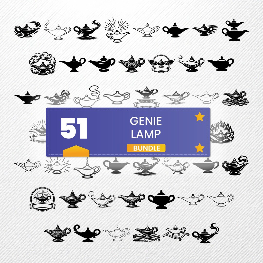 Genie Lamp SVG Bundle, 51 Magic Lamp Silhouette Designs, Wish Lamp ...